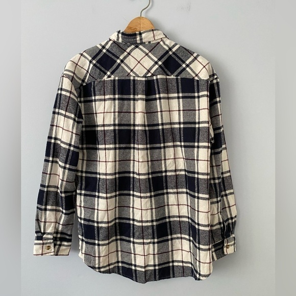Thread and Supply Womens Sz Small Plaid Flannel Button Down Shirt Navy Burgundy - Picture 2 of 7